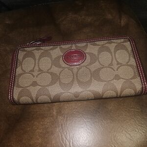 Coach Peyton Tan and Red Signature Wallet
